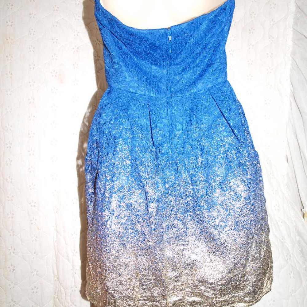 DRESS NEW Blue With Gold Detail BY B.DARLIN SIZE 7-8
